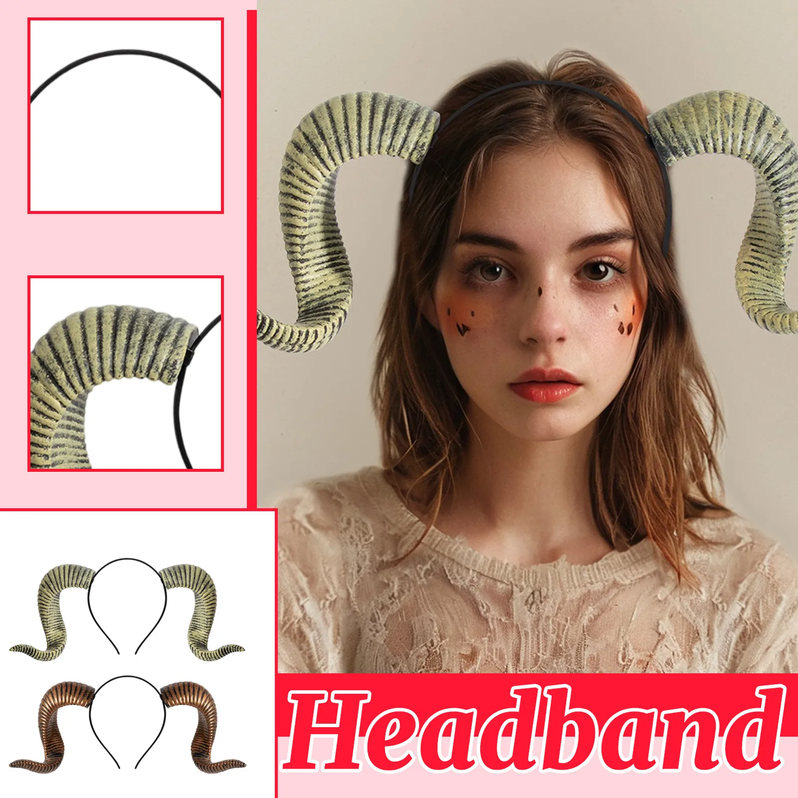 Halloween DIY Removable Devil Horns Hairband Costume Accessory Gothic Party Headpiece Cosplay Witch Craft Headgear