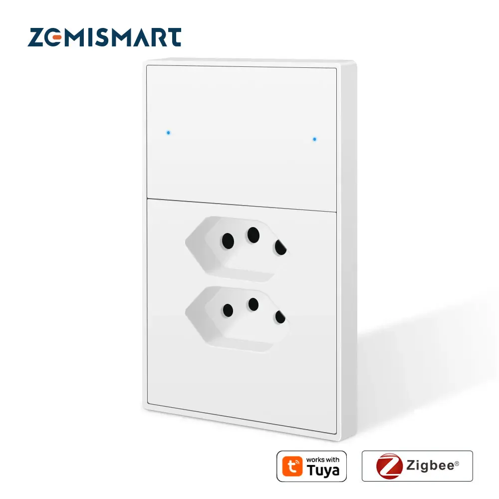 Zemismart Zigbee 10A+20A Brazil Socket Tuya 2 Poles Brazilian Wall Outlet Smartthings Homekit Google Home Control via M1 Hub