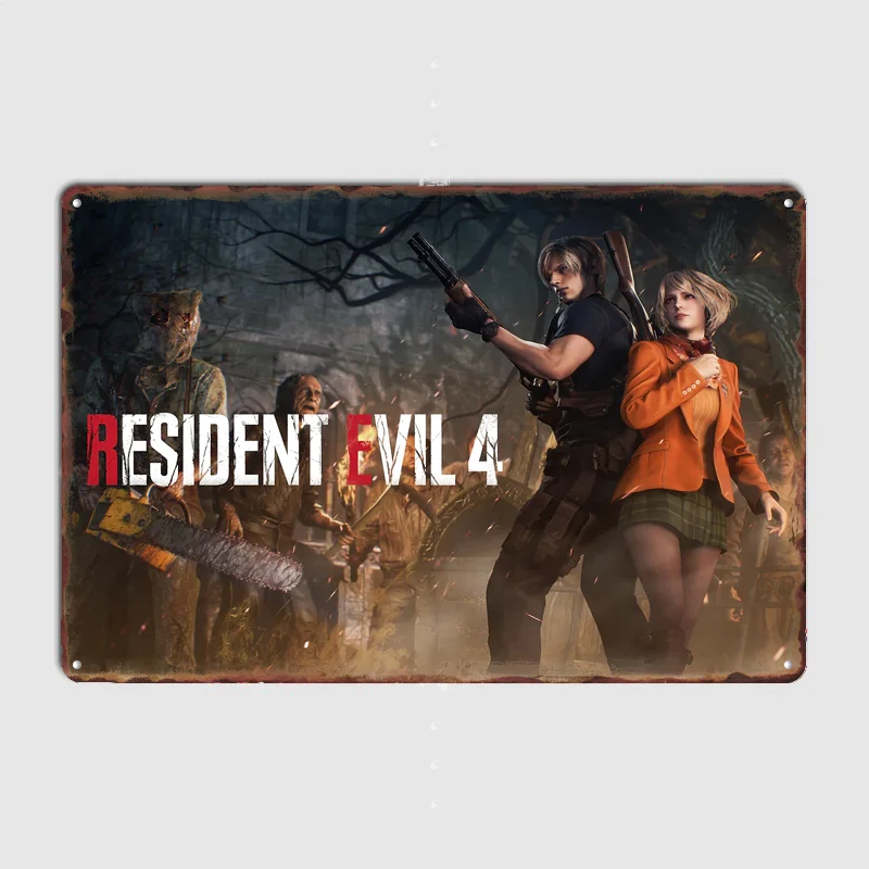 Resident Evil 4 Remake Poster Metal Sign Custom Bedroom Room Decor Home Wall Decor Posters Indoor Wall Decoration