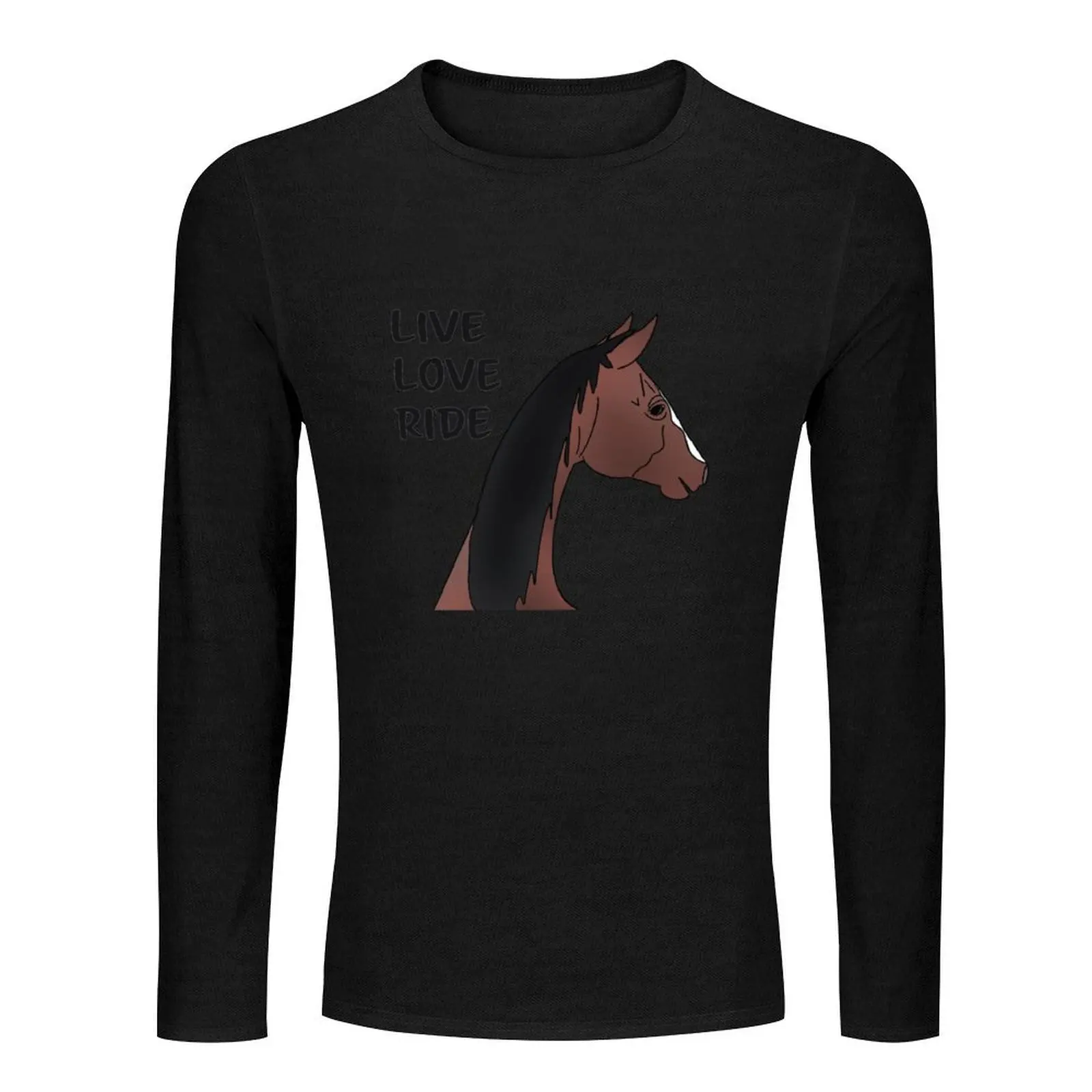 Live Love Ride - Bay Horse Long T-Shirt tops mens cotton t shirts