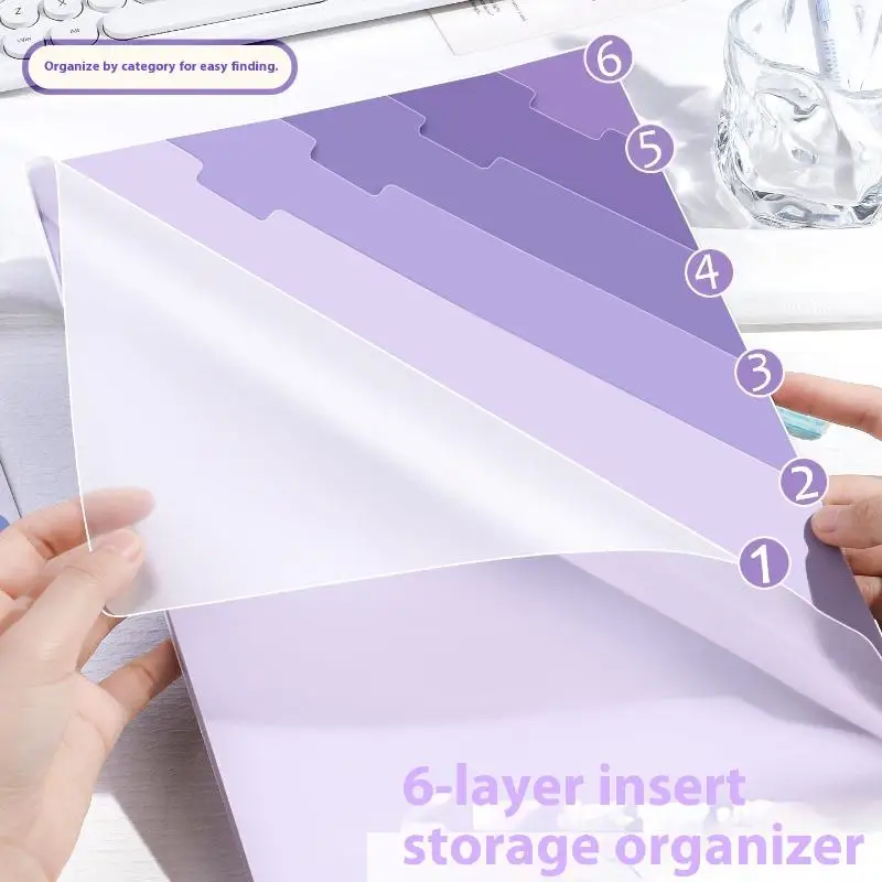 Gradient Multi-Layer Folder A4 Subject Classification Test Paper Folder Transparent L-Shaped Folder 6-Layer Classification File