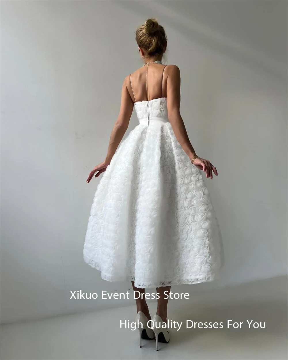 Xikuo 우아한 Tulle 이브닝 가운 Sweetheart 3D 꽃 파티 댄스 파티 드레스 라인 스파게티 스트랩 Pleated 연예인 가운 맞춤형