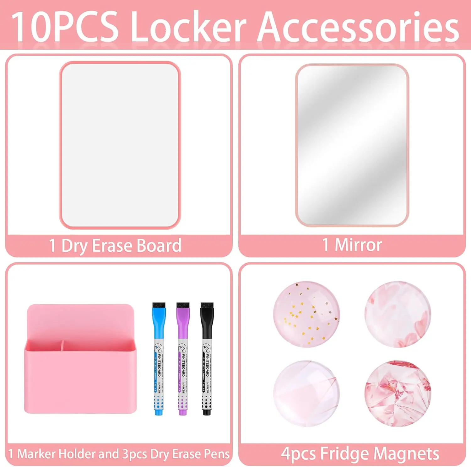 مجموعة ملحقات الخزانة، أساسيات العودة إلى المدرسة، 10 قطع من مستلزمات تنظيم الخزانة للعمل المدرسي، تتضمن سبورة بيضاء، مير