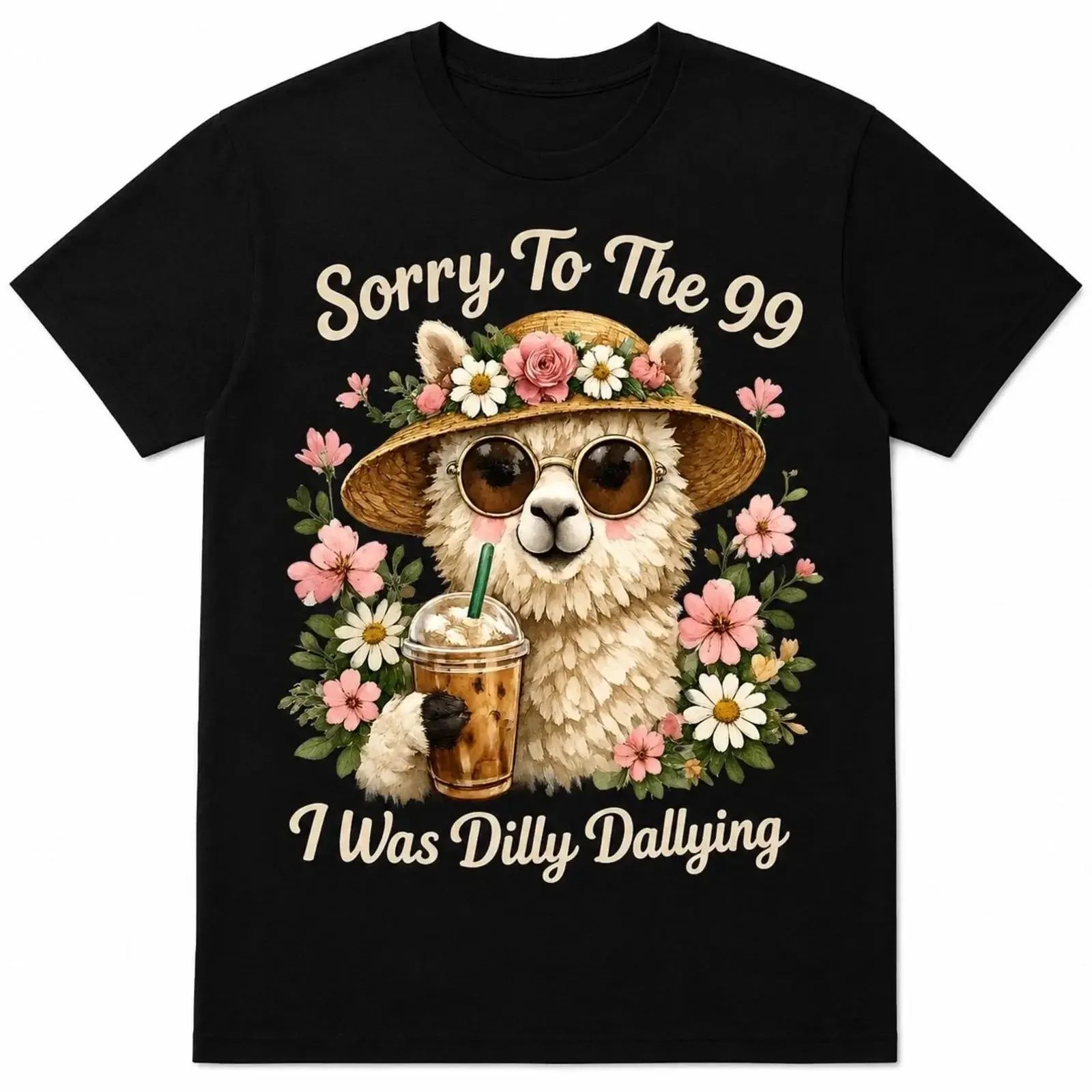 Sorry To The 99 I Was Dilly Dallying T Shirt Funny Llama vintage Washed Casual Stretched Slightly Comfortable fashion