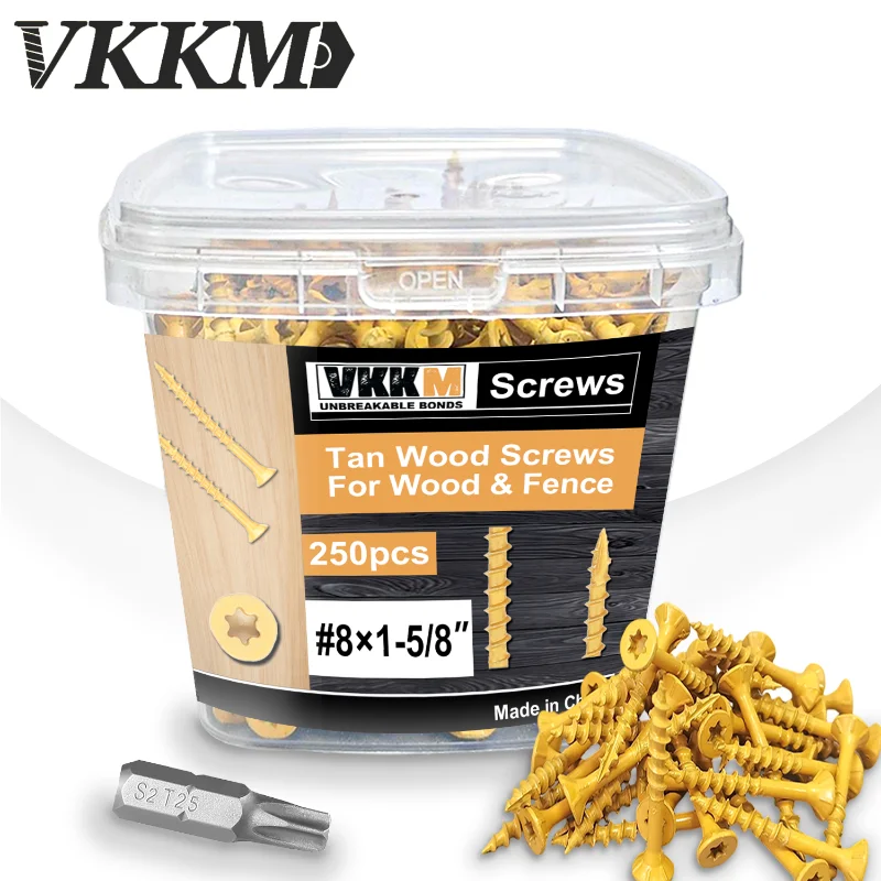 

VKKM — комплект сверхмощных винтов для деревянной настилы, желтые саморезы Torx со сверлом T-25, для заборов/ремонтных сценариях