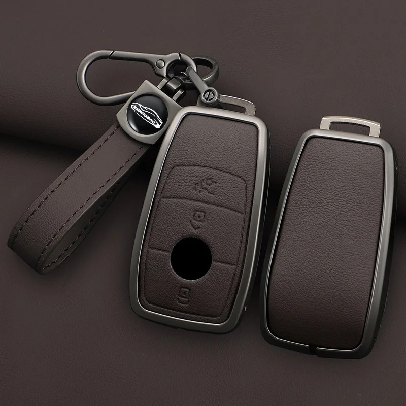 

Zinc alloy leather car key set, suitable for Mercedes Benz E-Class E200L/E300L/C260L/C180 GLC A200 car keychain key set accessor
