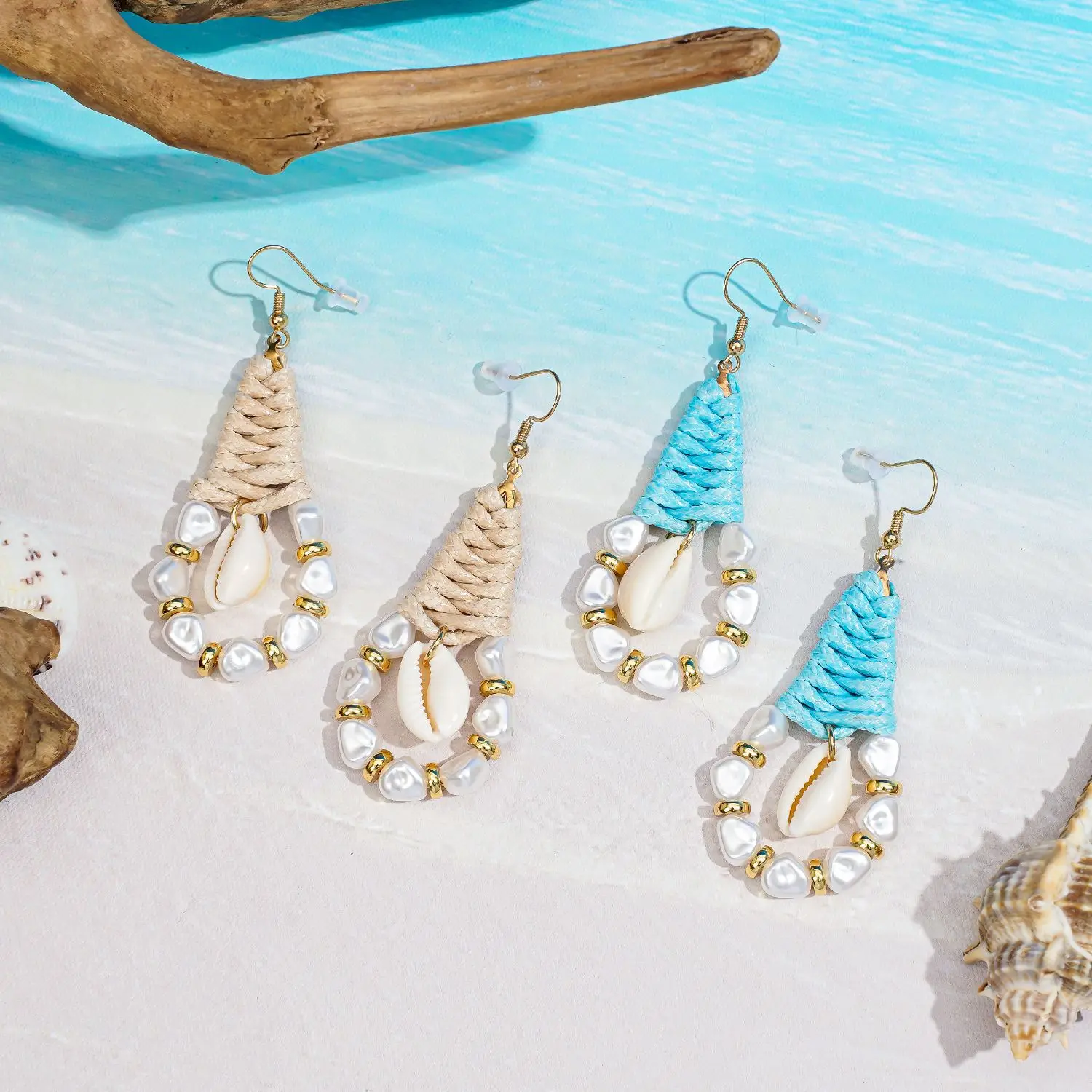 

Beaded earrings Conch Pearl Bohemia Hand weaving Tassels Versatile Female Trend Water drop Alloy Simplicity Rice bead earrings