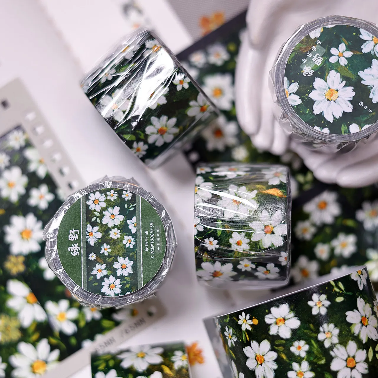 Xiaobaijia's Green floral washi pet tape die cut roll versatile Cute Floral Pattern, High-Quality