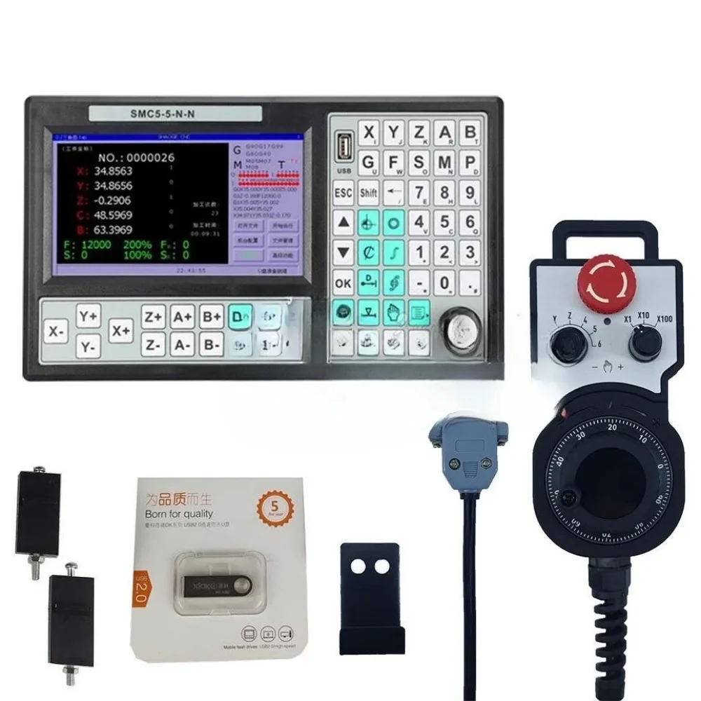 SMC5-5-N-N CNC Offline Controller 5 Axis Group 500KHz Motion Control System 6 Axis Emergency Stop Handwheel