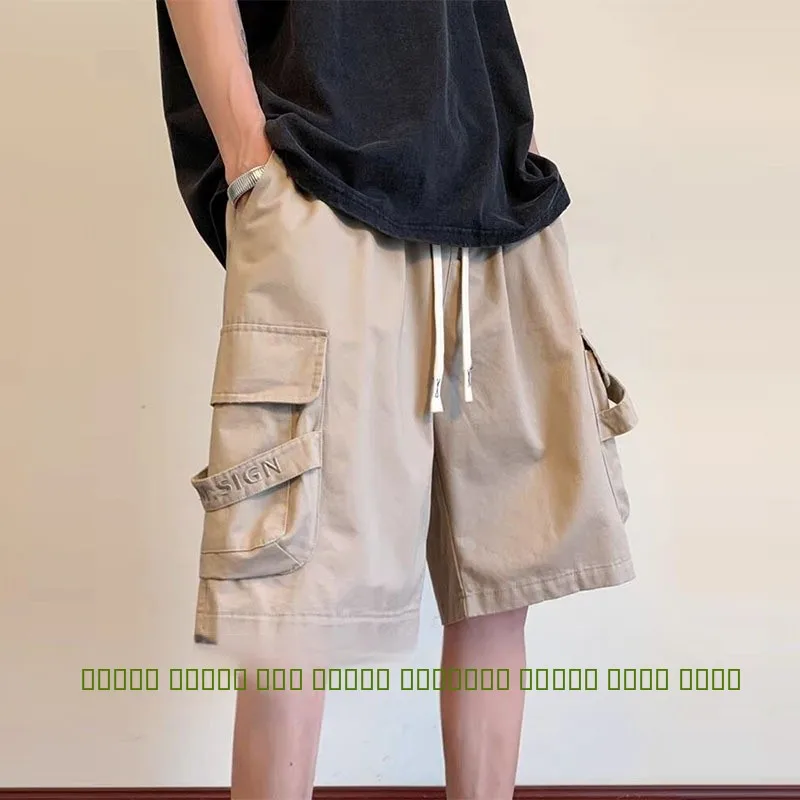 

Khaki Pure Cotton Workwear orts Men Summer Thin Faion Brand Outdoor Wear Large ket Casual Loose plus Size Five-Quarter...