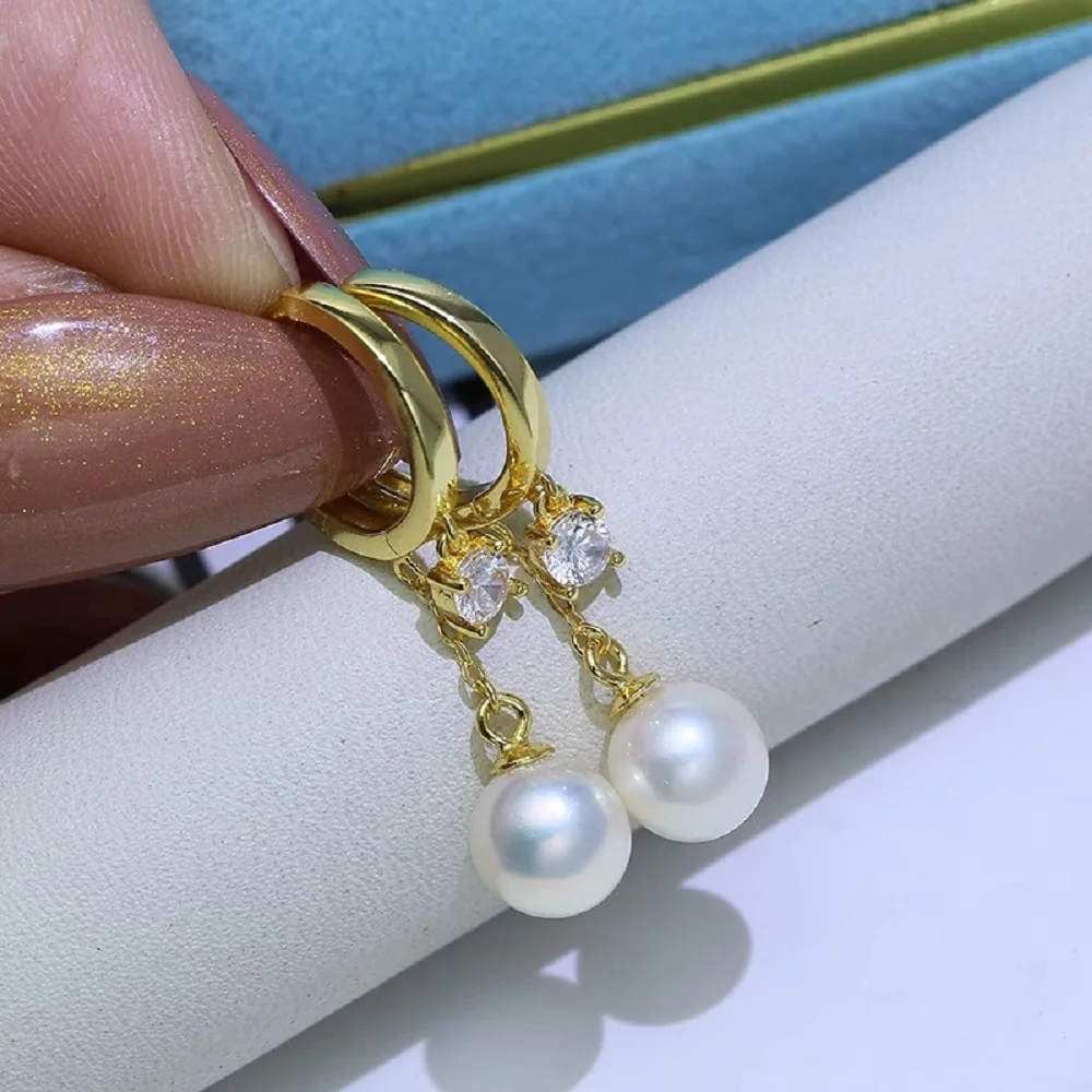 Fashionable and dynamic pearl earrings AAAA7-8mm 8-9mm 9-10mm 10-11mm 11-12mm natural South Sea round pearl earrings 925s