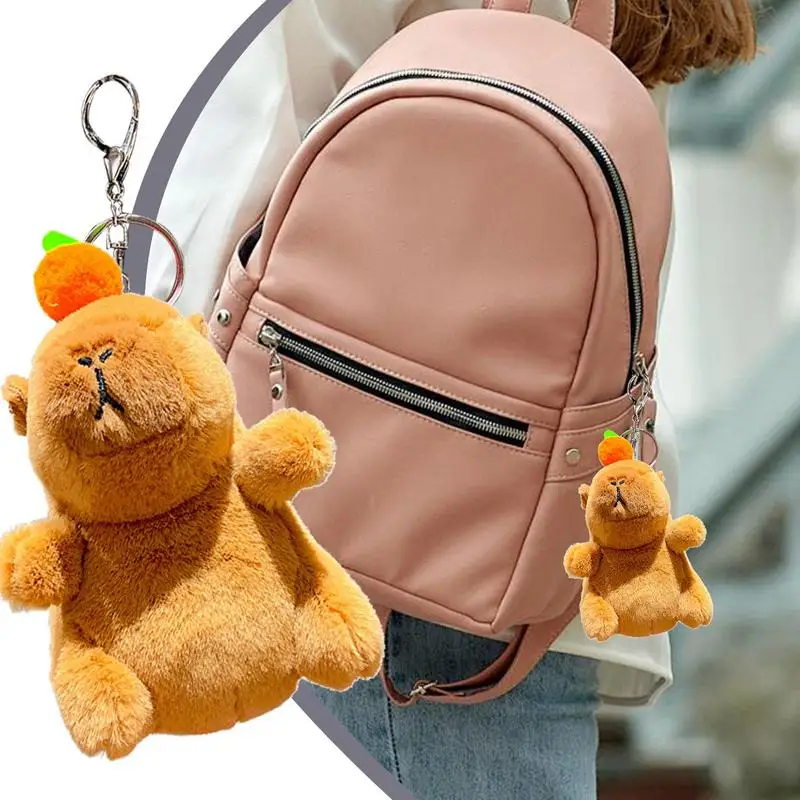 Capybara Keychain Adorable Plush Animal Toy Keychain Creative Music Stuffed Animal Pendant School Bag Capybara Key Chains For Bo