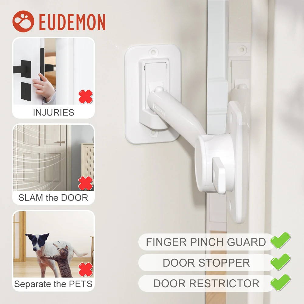 EUDEMON 1PC Child Proof Finger Pinch Guard Baby Door Stopper Door Latch Adjustable Door Lever Handle Lock for Pets Easy Entry