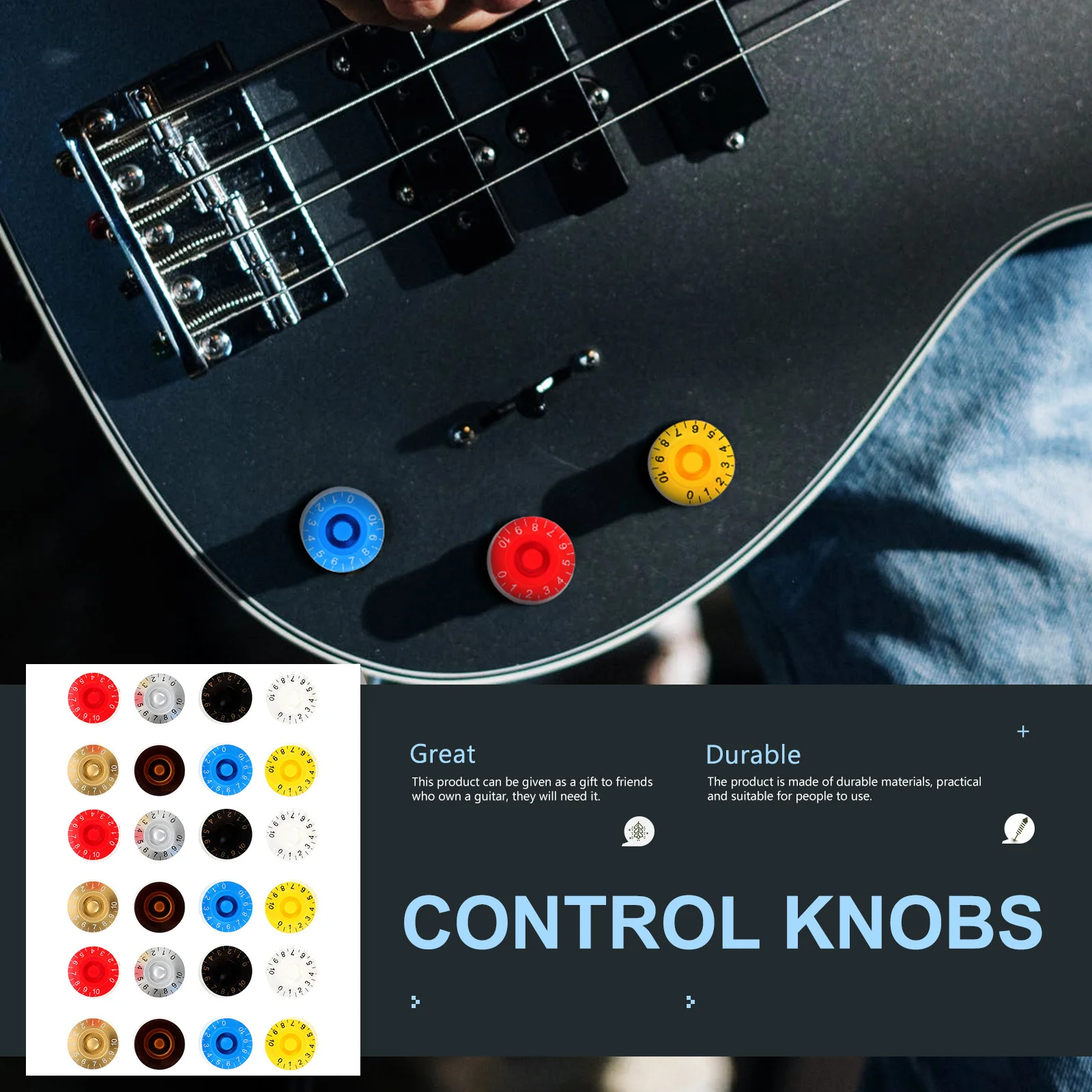 

24Pcs Bass Volume Caps Guitar Potentiometer Knob Volume Tone Control Caps for String Instrument Repair Replacement Parts