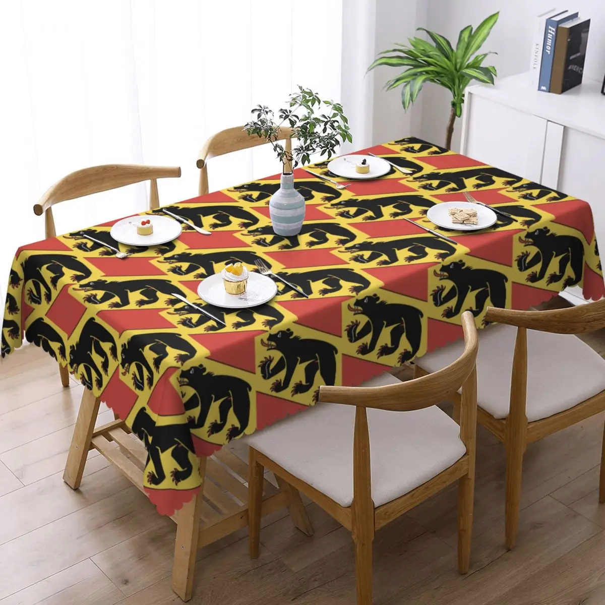 Bern Bear Swiss Flag Switzerland Coat Of Arms Custom Rectangular Tablecloth Oilproof Table Cover for Dining Events Table Cloth
