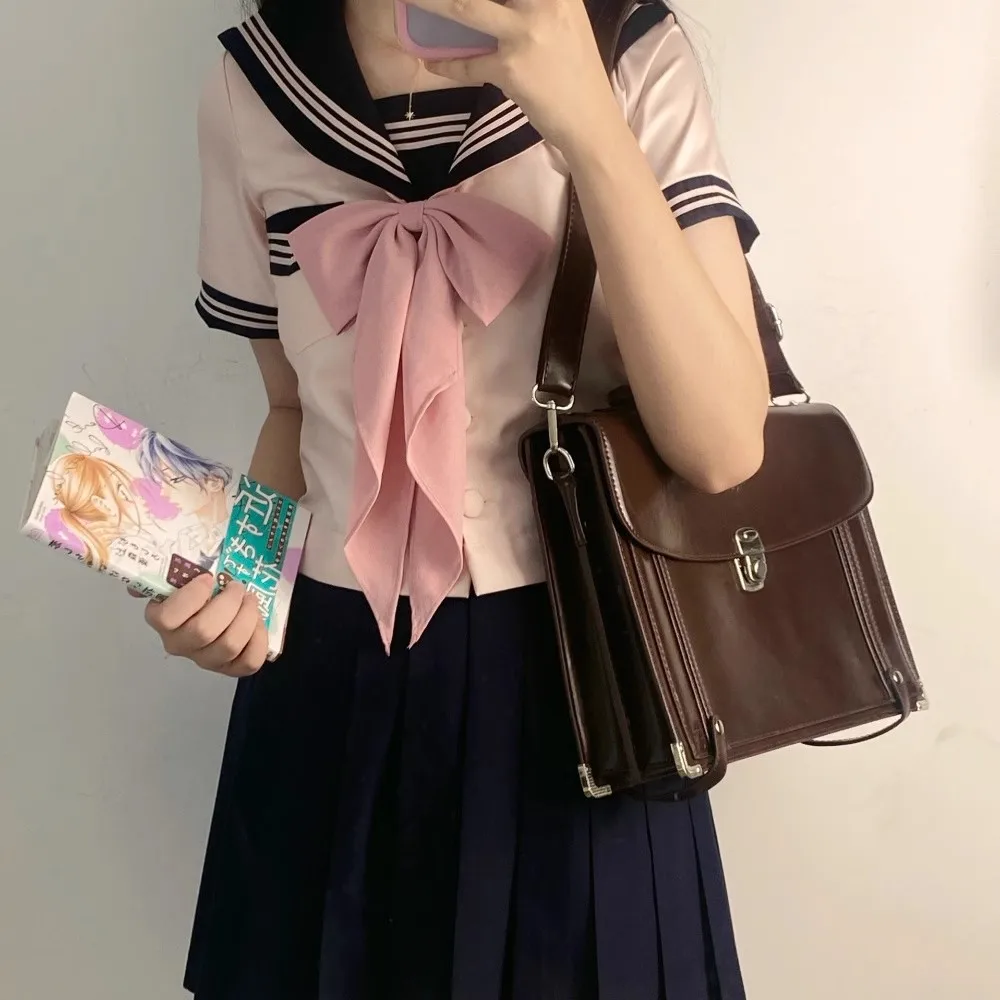 

Japanese School Pink JK Uniforms Girl Sexy Navy Pleated Skirt Uniform Korean Cosplay Graduation Sailor Seifuku Student Suit