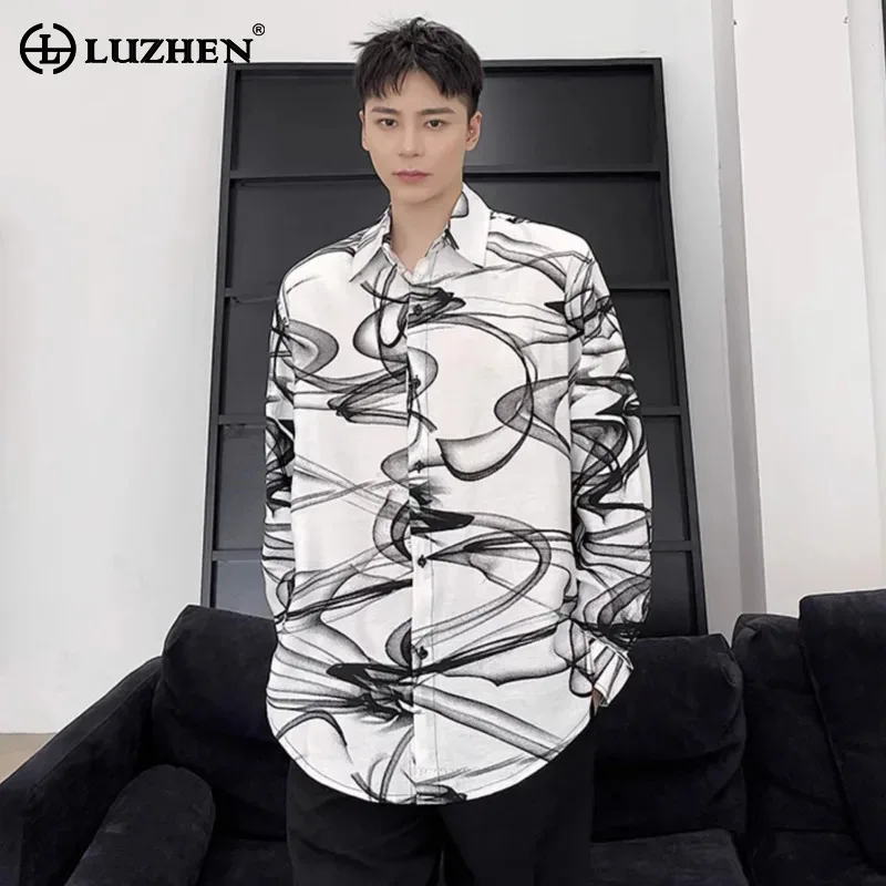 

Мужская рубашка LUZHEN с контрастными вставками, оригинальный дизайн, персонализированный цвет, принт 2025, новая, стильная, элегантная, повседневная, JY6033