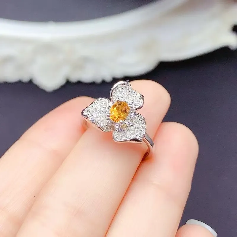 Pure 925 Silver Citrine Jewelry Set 4mm*5mm Natural Citrine Ring and Necklace Pendant with 18K Gold Plating