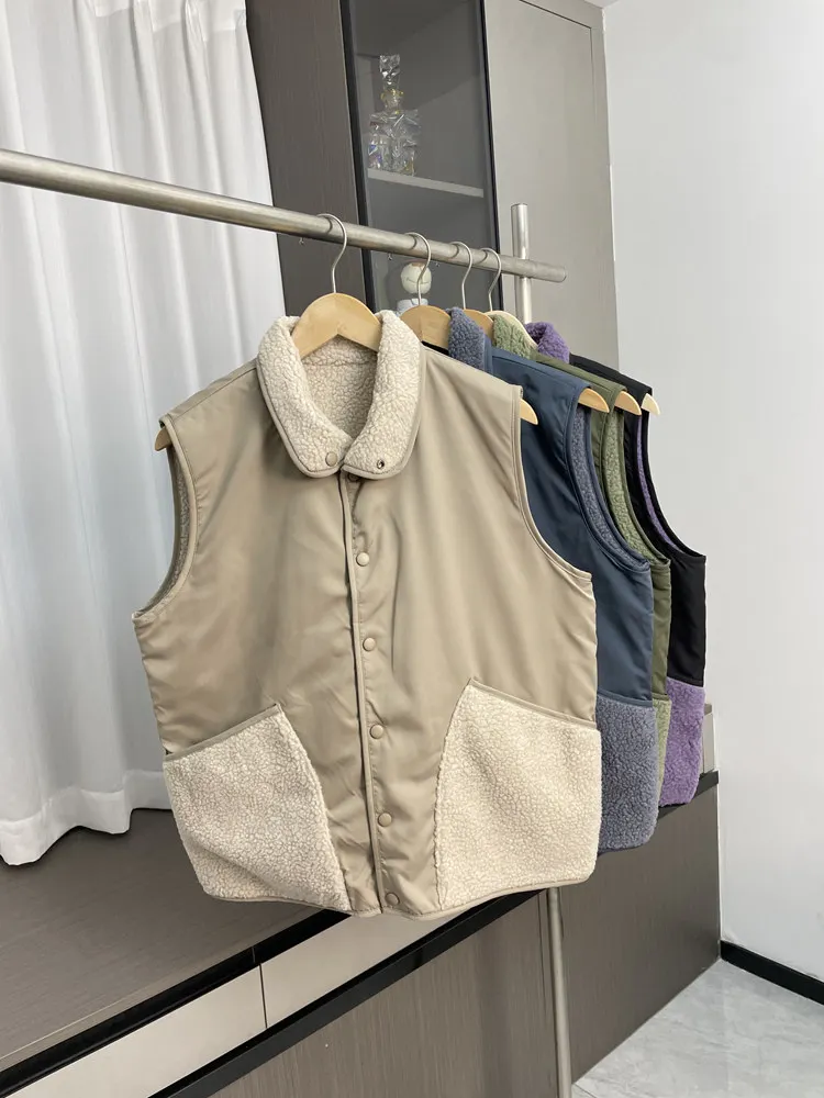 Wear both sides Unisex Comfortable All-match Fleece Casual Vest Lightweight padded jackets