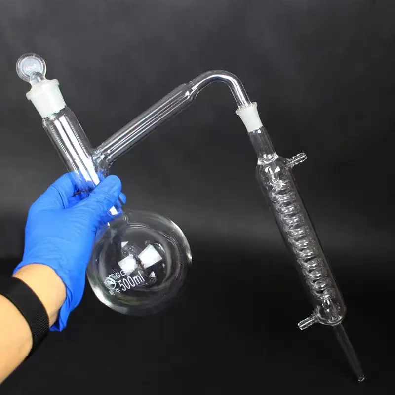 

500ml Full Glass Distiller with Branch Distillation Flask Serpentine Condensation Tube Essential Oil Pure Dew Purification Flowe