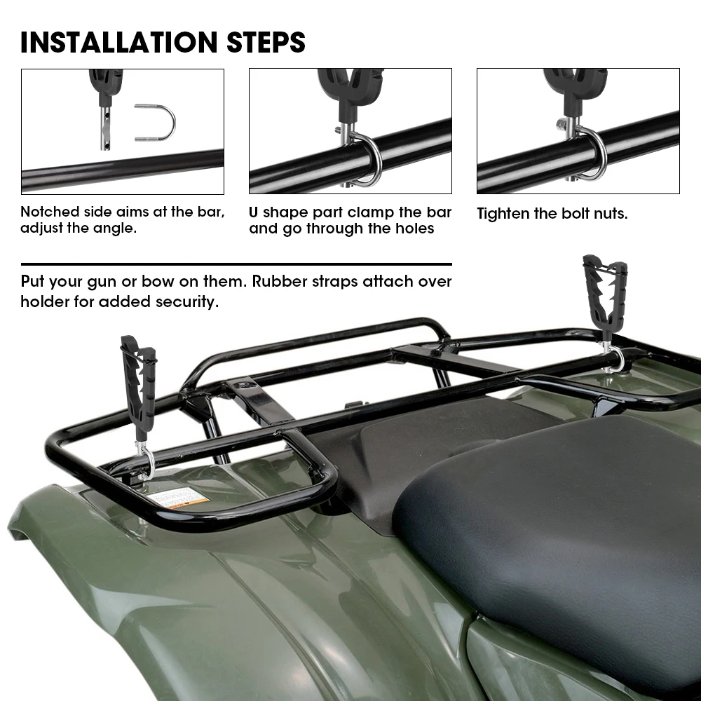 ATV UTV Gun Rack Hunting Tool Holder Rack Mount with Rubber Straps for ATV Mobility Scooter Hunting Bike Fits 0.8-1.3in Roll Bar