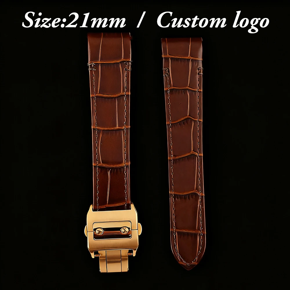 

21mm strap high-quality leather strap men's watch customization logo buckle suitable for NH35 watch accessories