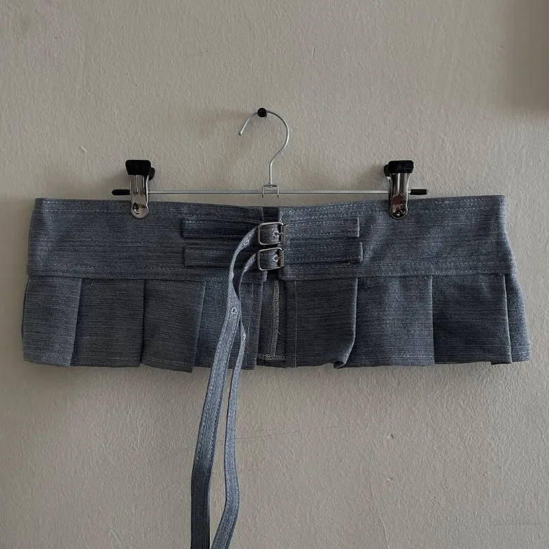 

Y2K Sexy Women's Short Skirt Fashionable Street Style Double Button Adjustable Pleated Skirt Vintage Spicy Girl Denim Mini Skirt