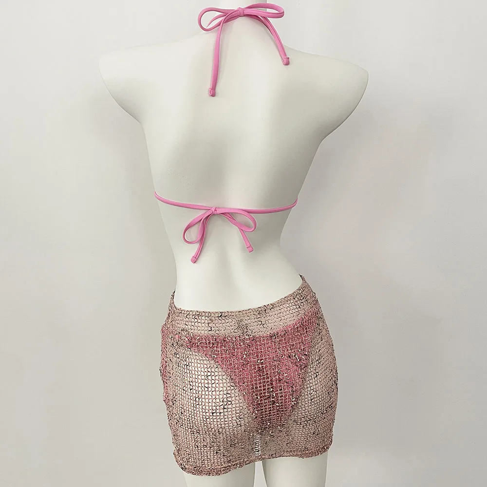 DEBAIOR 3 個ビキニセットプッシュアップビキニセクシーな女性水着光沢のあるスカート女性水着プリント水着ビーチウェアカバーアップ