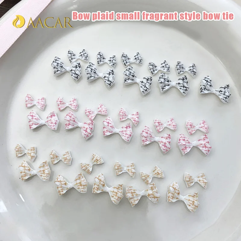 20Pcs Checkered Plaid Resin Bows Nail Charms Ties Nail Art DIY Decorations for Creative Nail Design