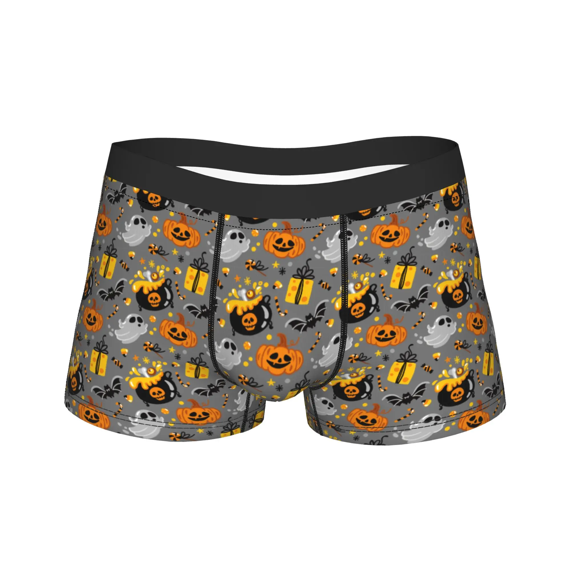 Men's Cartoon Halloween Ghost Pumpkin Long Underwear  Sexy Boxer Briefs Shorts Panties Male Polyester Underpants Plus Size