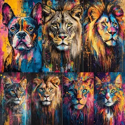 Abstract Animals Cat Lion Graffiti Art Canvas Painting Colorful Animal Wall Art Poster Prints Pictures Living Room Decor