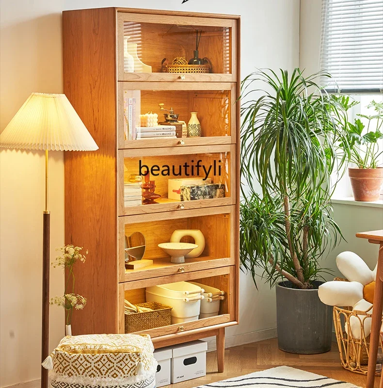 LXNordic all solid wood flap glass wine cabinet household floor-to-ceiling bookcase display cabinetSSS