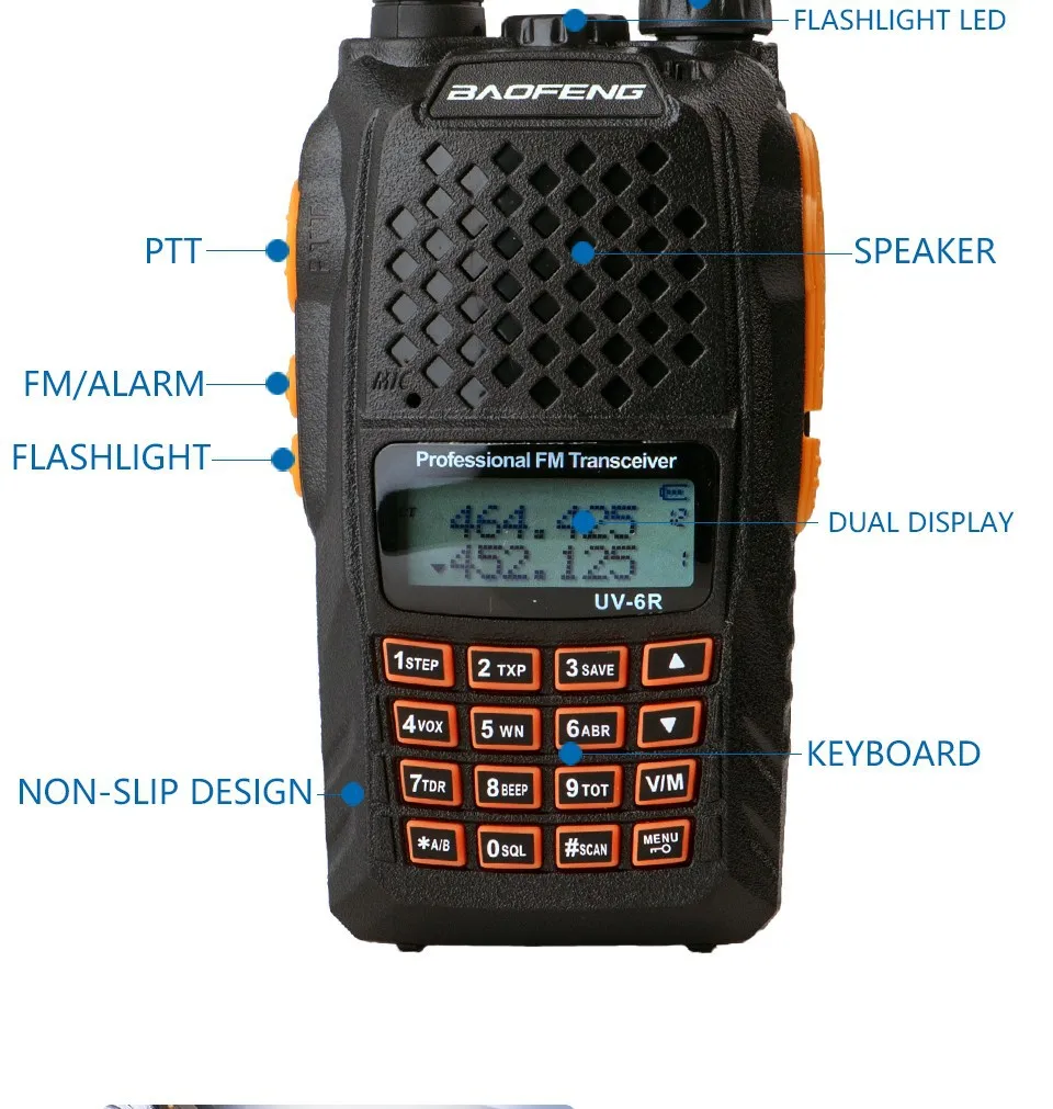 Рация Baofeng UV-6R Talkie Двухдиапазонная двухсторонняя радиосвязь высокомощный передатчик 5 Вт/1 Вт до 2022 каналов встроенная функция VOX 128