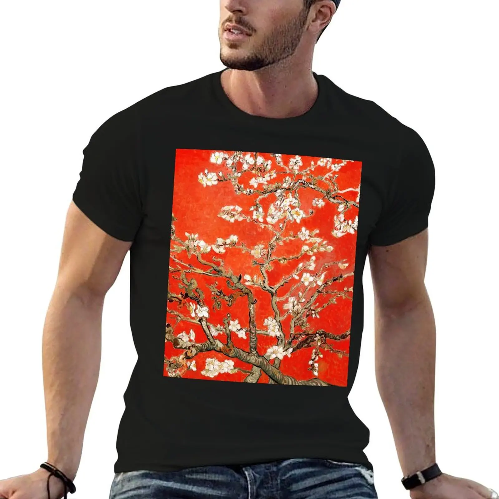 

Almond Blossoms shirt Van heavy personalised Gogh t edit) man shirt cotton Red (new T-Shirt color t