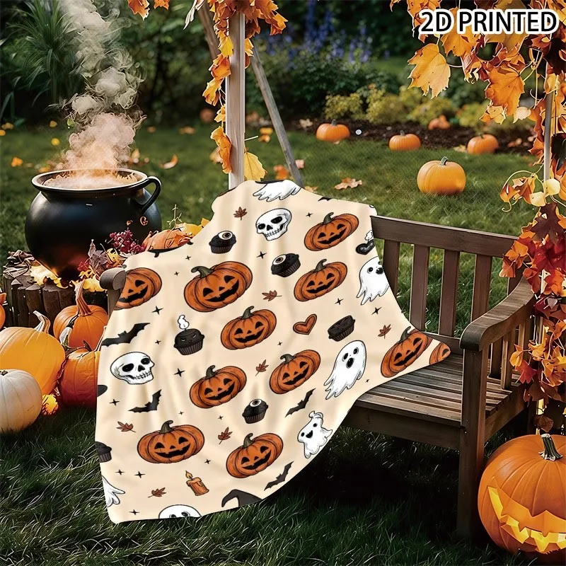Playful Halloween Themed Throw Blanket with Jack-o'-Lantern, & Spooky Fun Prints, Multiple Specifications Available, Cozy Fall D