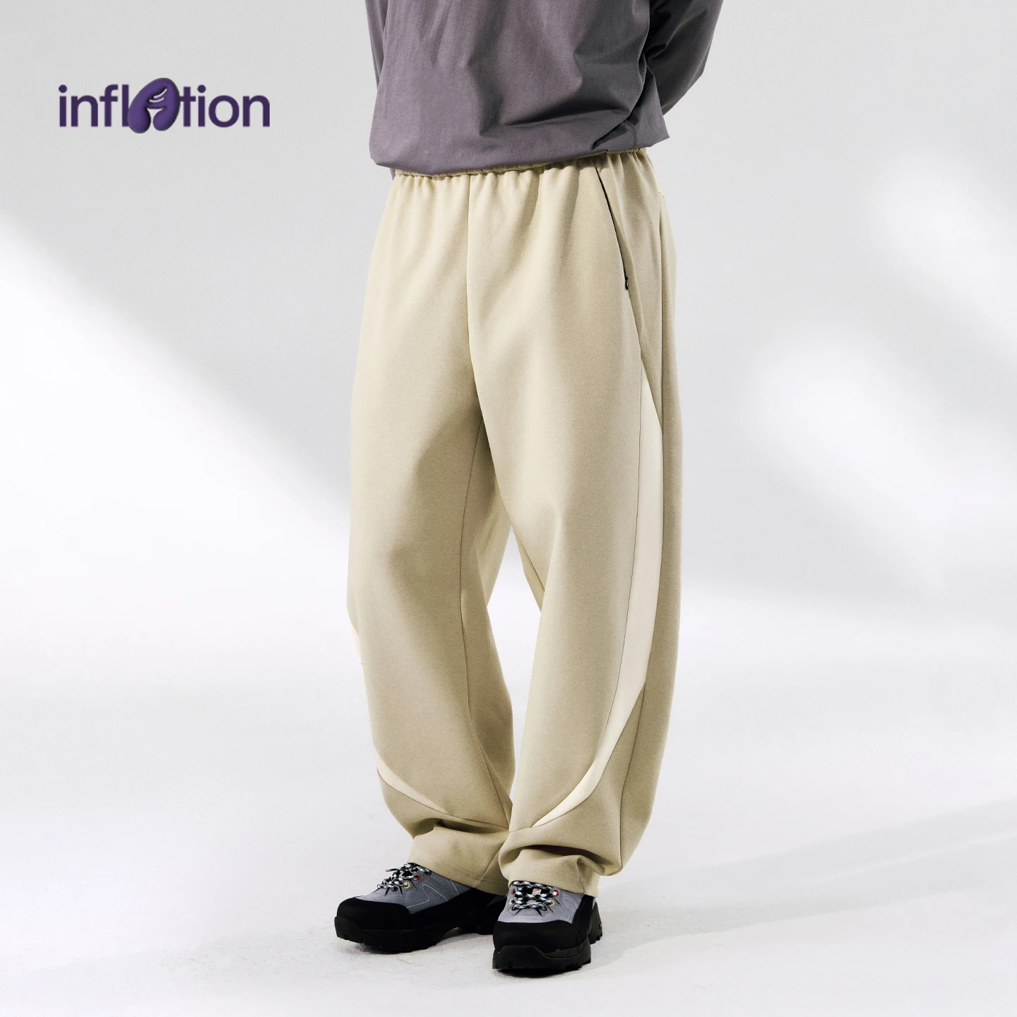 

INFLATION 2025 Autumn Men's Color-Block Curved Hem Joggers 330GSM High-Stretch Knit Pants American Sporty Casual Trousers