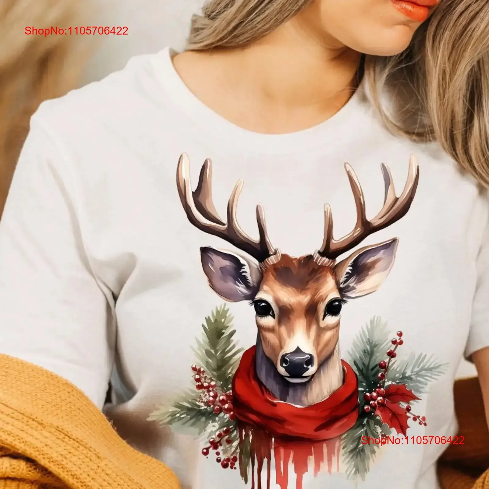 Christmas Deer Tree Wreath T Shirt For Trendy Xmas Holiday Apparel With Reindeer Print Festive Idea vintage Washed