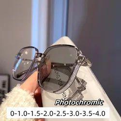 High Definition Blue Light Photochromic Myopia Glasses Outdoor Color Changing Near Sight Glasses Women Diamond Studded Eyewear