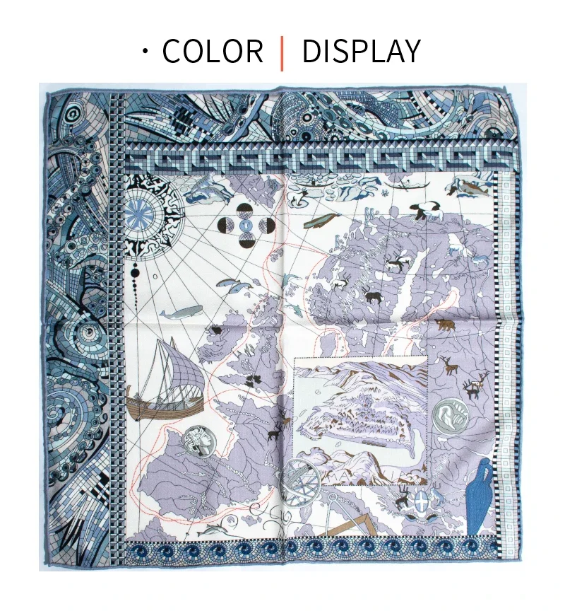 

Retro Explorer Map Print Square Scarf 30% Silk 70% Wool Herringbone Texture Warm Shawl for Women Luxury Fashion Accessory
