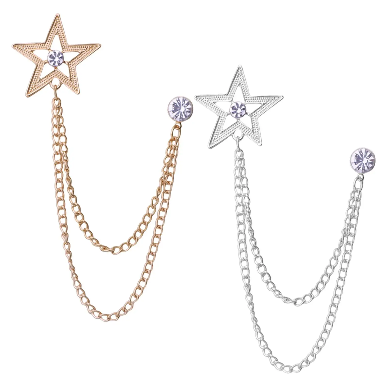 Heren pak ster broche reversspeld handgemaakte metalen ketting kwastje met strass