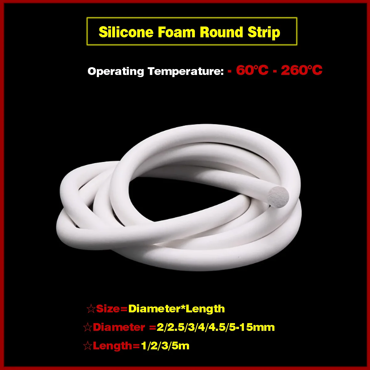 

Length=1/2/3/5M Silicone Rubber Sponge Strip Round White Foamed Rod Seal Strips Foaming Cord Dia1-15mm