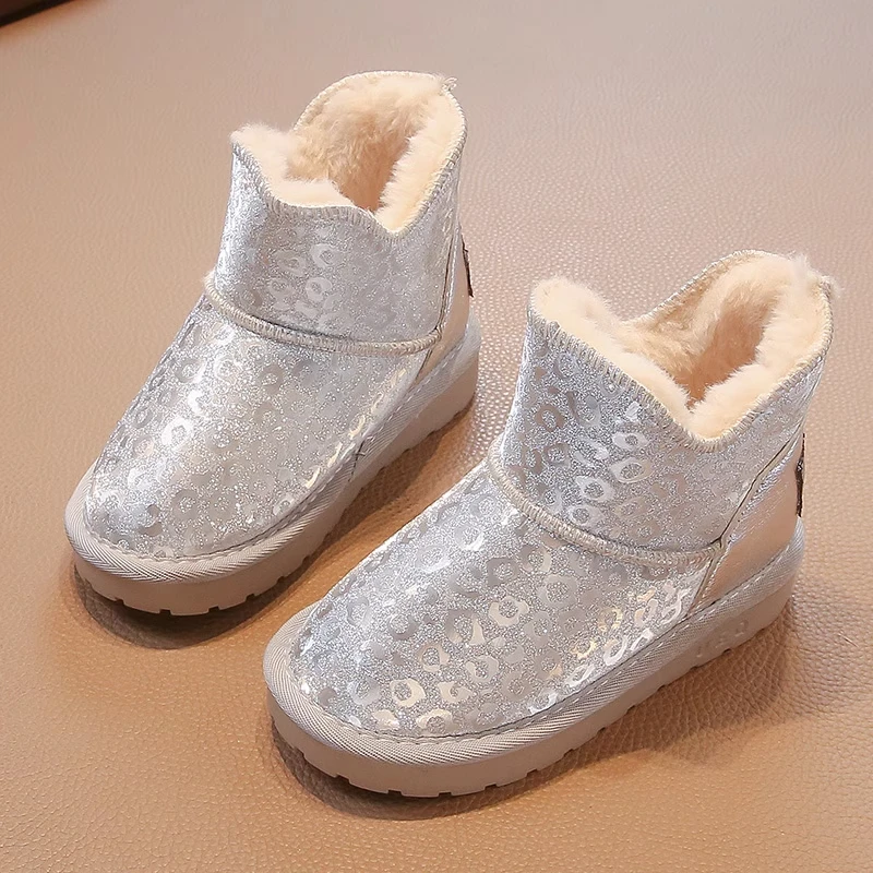 Girls Snow Boots Size 26-36 Pink Padded Thickened Warm Cotton Shoes Winter Lightweight Non-slip Children's Short Leather Boots