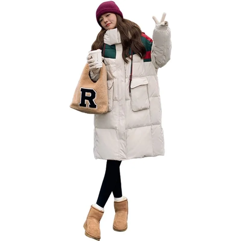 Korean Version of Tooling Medium and Long Cotton Clothes Thickened Long Knee Bread Clothes Jacket Parkas Temperament Commuting
