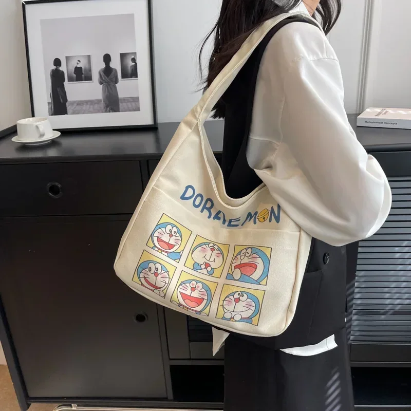 

Doraemon Fashion Cartoon Canvas Tote Bag Canvas Shoulder Bag Women's Storage Bag New Student Class Handbag