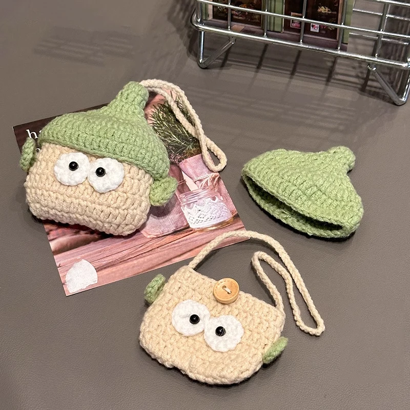 Cute Knitted Plush Sweater Green Storage Bluetooth Headphone Case Suitable for Airpods1/2/3/4/pro Fashion Earphone Accessories