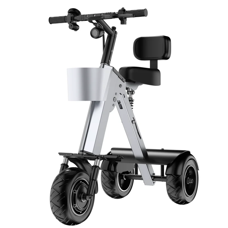 Scooter elettrico pieghevole portatile a 3 ruote per adulti 36V 450W Batteria al litio da 10 pollici Bicicletta elettrica in lega di alluminio da