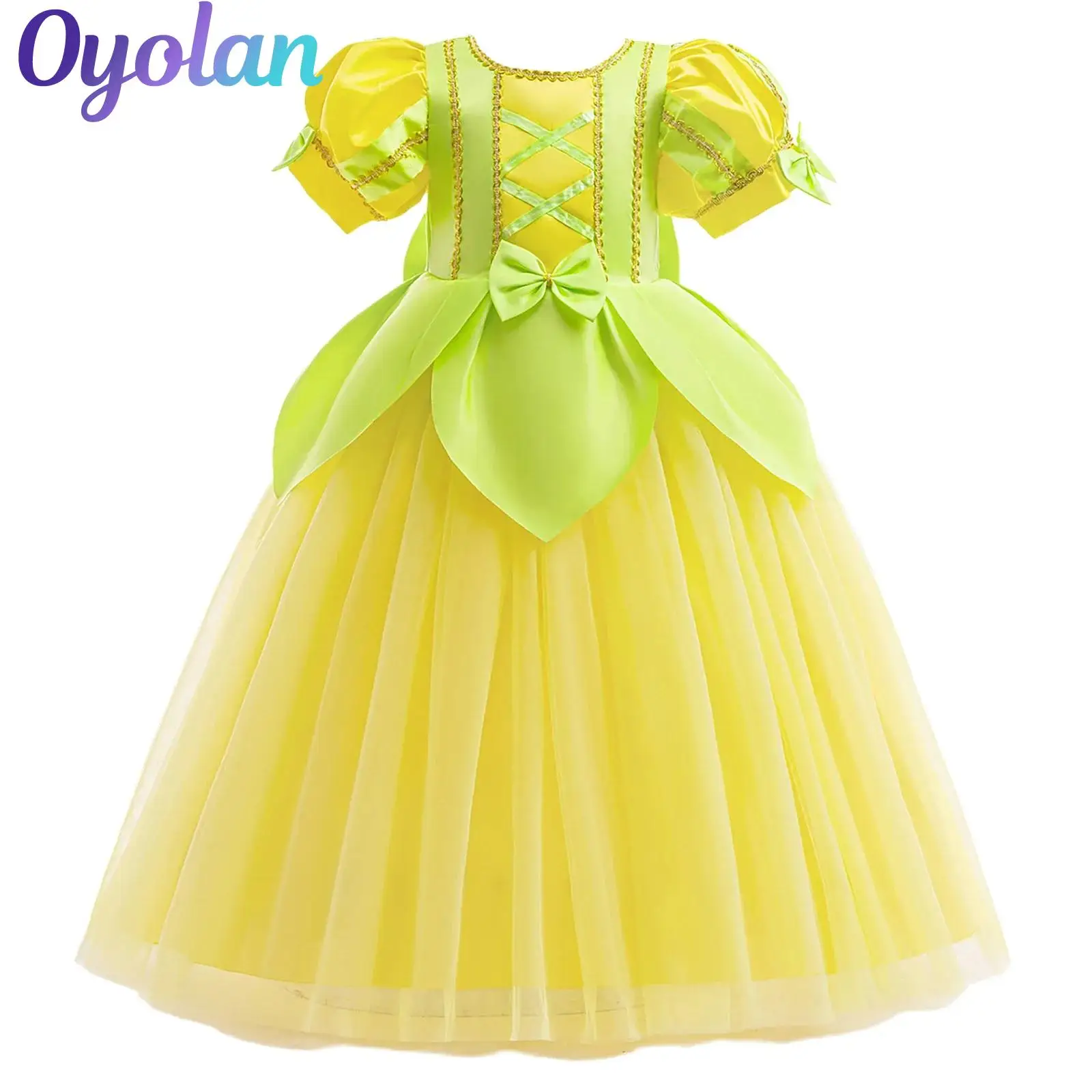 

Girls Halloween Princess Witch Carnival Cosplay Costume Square Neck Puffy Sleeve Golden Butterflies Print Ruffles Dress