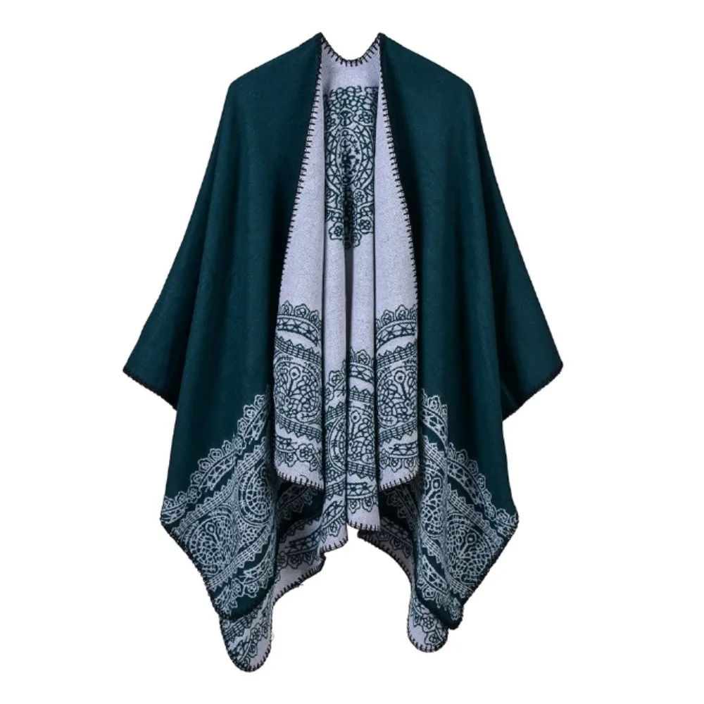 Femmes Chauds Ouverture Avant Châle Chaud Wraps Motif Floral Elegantes Poncho Tricot Cape Manteau