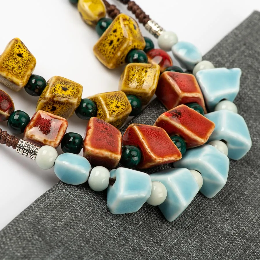 Geometry Shape Ceramic bohemia bead necklace Pendant  vintage necklaces Classic style Jewelry #FY572