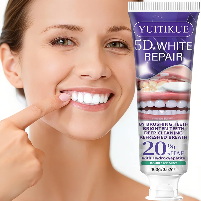 YUITIKUE 5D White Repair Toothpaste 100g 20% NHAP Deep Cleaning Brighten Teeth & Refreshed Breath Care